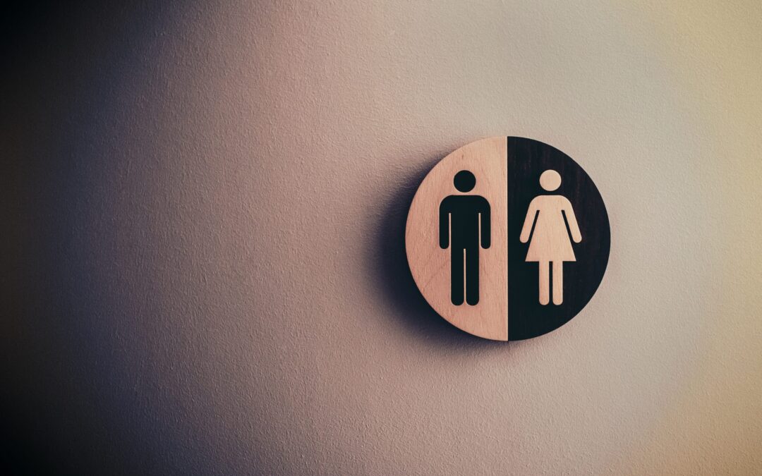 logo parità di genere con uomo e donna, illuminazione cupa
